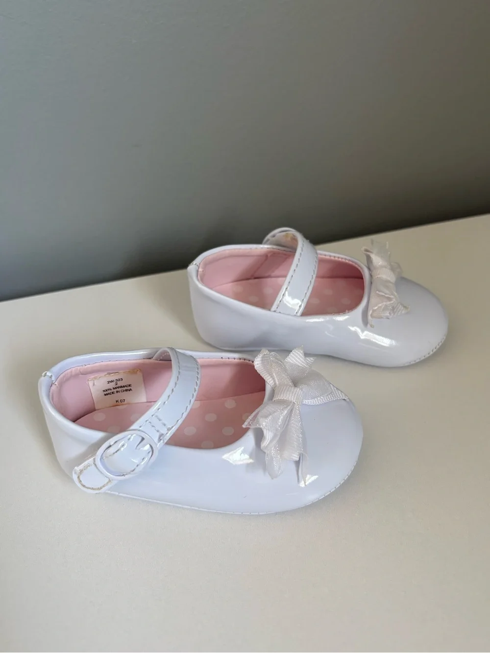 White Patent Bow Mary Jane Baby Dress Shoes Infant Girl Size 2